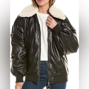 WeWoreWhat black bomber jacket in vegan leather and‎ faux Sherpa XS